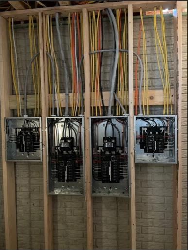 Four sub-panel rough-in installation in new construction